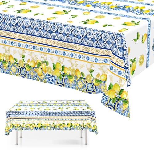 Lemon Tablecloth Disposable Table Cover Yellow and Blue Medi