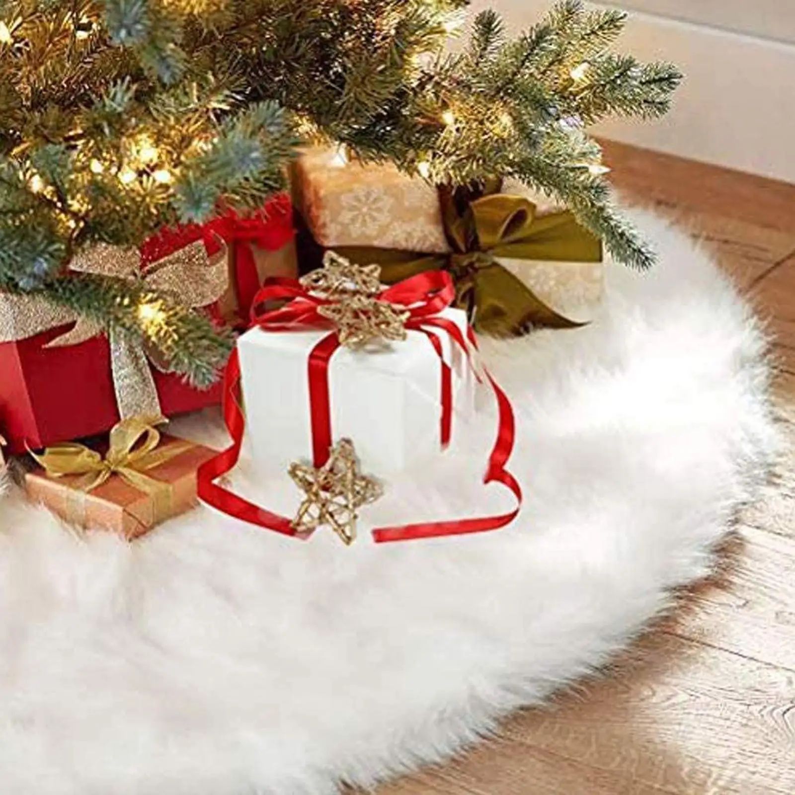 1pcs 78/90/120cm White Christmas Tree Skirt Plush Faux Fur X