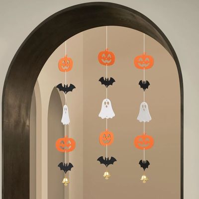 Halloween Pumpkin Ghost Bat Skull Bell Pendant Door Backgrou