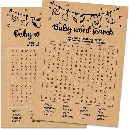 Baby Shower Game, Word Search Game Cards, Baby Shower Party