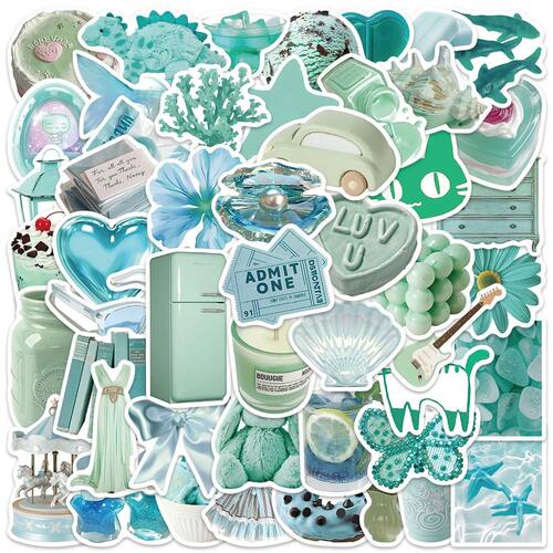 50pcs Ins Style Mint Green Stickers Aesthetic Summer Cartoon
