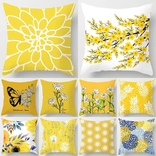 Modern Simple Yellow Flower Pillowcase Home Sofa  Lumbar   C