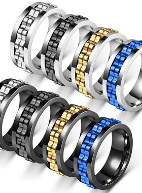 Anti Stress Stainless Steel Ring For Men Gear Chain Rotating