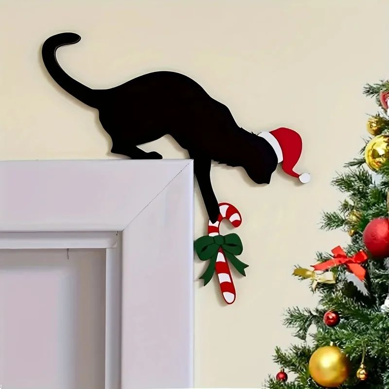 Fun Charming Cat Shaped Christmas Door Corner Decoration-Rus