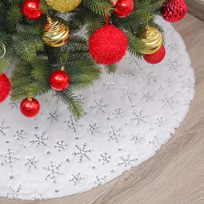 Christmas Tree Skirt Snowflake Design Flannel Plush Glitter