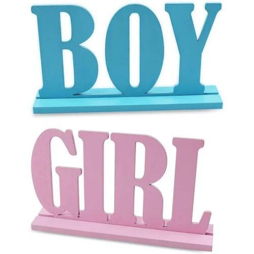Boy Girl Wooden Table Decorations,Gender Reveal Signs with B