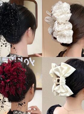 Large Chiffon Bow Hair Claw Clip Elegant Large Size Fabric R