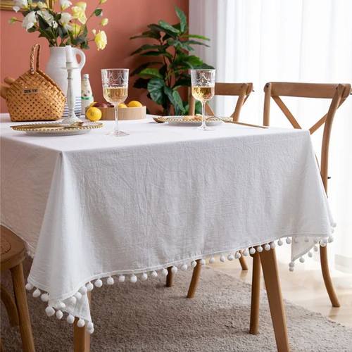 Tablecloth Rectangular Cotton White Coffee Table Living Room