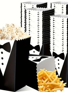 10pcs Tuxedo design popcorn box, black tie pattern, suitable