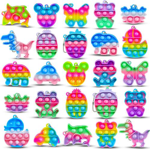 10/30/50PCS Rainbow Keychain Fidget Toys Cartoon Kawaii Sens