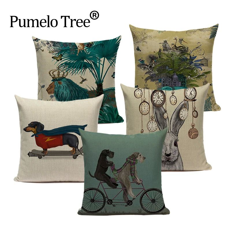 Nordic Dog Lion Decoration Home Pillows Case Cartoon Cute Bu