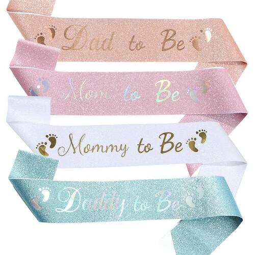 Mommy to Be and Daddy To Be Glitter Satin Sash Gifts for New