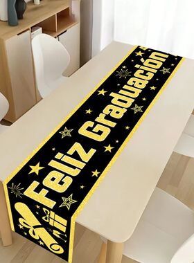 1pc Polyester Table Runner Black Gold Glitter Style Feliz Gr