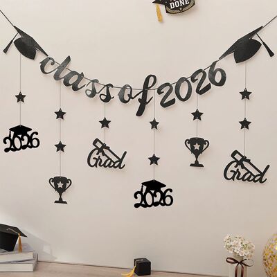 Graduation Decorations Class of 2026 Party Backdrop Wall Bla