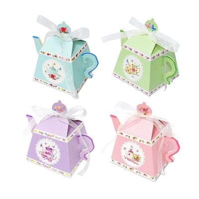 12/24Pcs Retro Teapot Shape Paper Candy Box Flower Wedding F