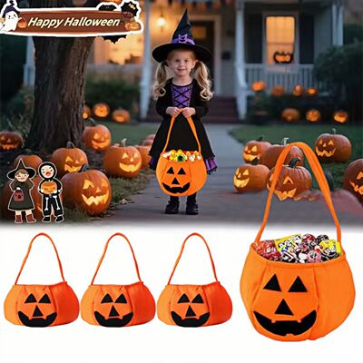 3pcs Halloween Pumpkin Candy Bags Non Woven Buckets Trick or