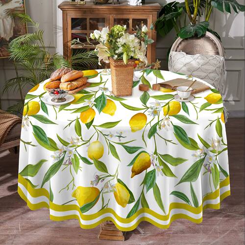 Round/Square Yellow Lemon Tablecloth Suitable for Spring Sum