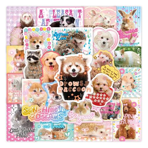 50Pcs Retro Cute Cartoon Scrapbook Sticker Kawaii Puppy Kitt