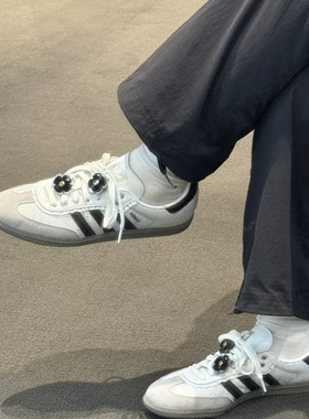 Adidas阿迪达斯三叶草SAMBAOG蕾丝花朵女鞋德训鞋休闲T头鞋IH3371