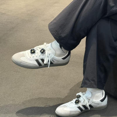 Adidas三叶草蕾丝花朵女鞋德训鞋