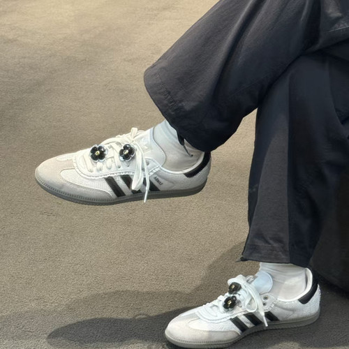 Adidas三叶草蕾丝花朵女鞋德训鞋