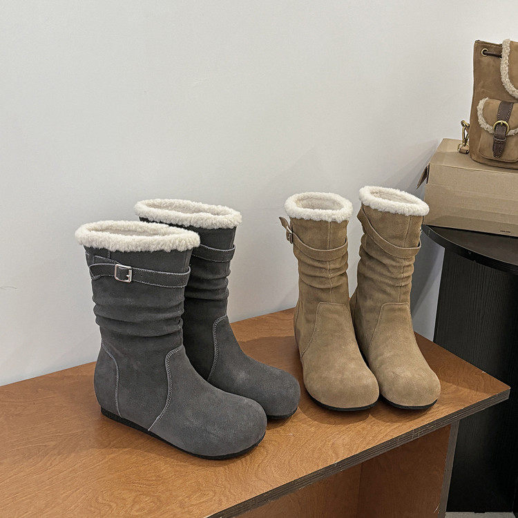 圆头内增高TPR(牛筋）胶粘工艺冬季时尚雪地靴