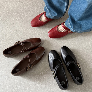 圆头平底TPR(牛筋）胶粘工艺头层猪皮浅口单鞋