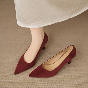 尖头粗跟TPR(牛筋）胶粘工艺牛皮/羊皮浅口单鞋