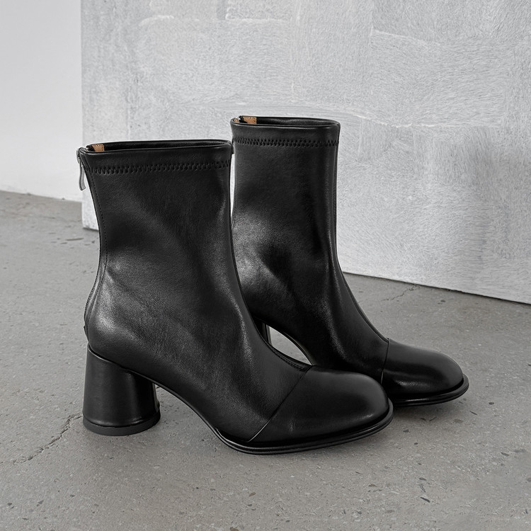 圆头粗跟TPR(牛筋）胶粘工艺冬季弹力靴/袜靴