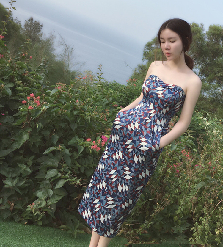 e-161夏装新款高腰显瘦包臀开叉露肩抹胸名媛风礼服服装裁剪纸样