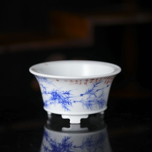 景德镇青花釉下彩竹石图花盆家用摆件 小桥