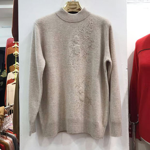 高档妈妈纯羊毛衫女半高领毛衣2024秋冬新款羊绒100%绵羊毛打底衫