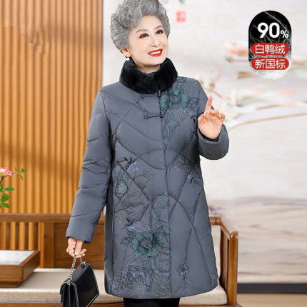 中老年人羽绒服女奶奶冬装2024新款老太太衣服妈妈冬季外套中长款