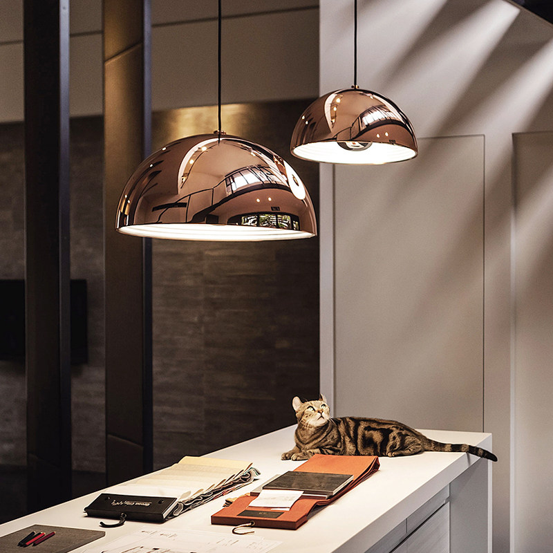 台湾seeddesign北欧餐厅单头吊灯半圆形玫瑰金吧台饭厅极简灯具