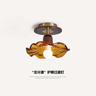 复古创意荷叶入户玄关灯高级感阳台灯具 中古风走廊过道吸顶灯美式