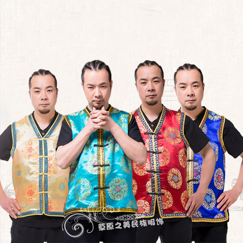 夏季男士缎面蒙古马甲蒙古族演出服蒙古族坎肩民族服装生活装热销
