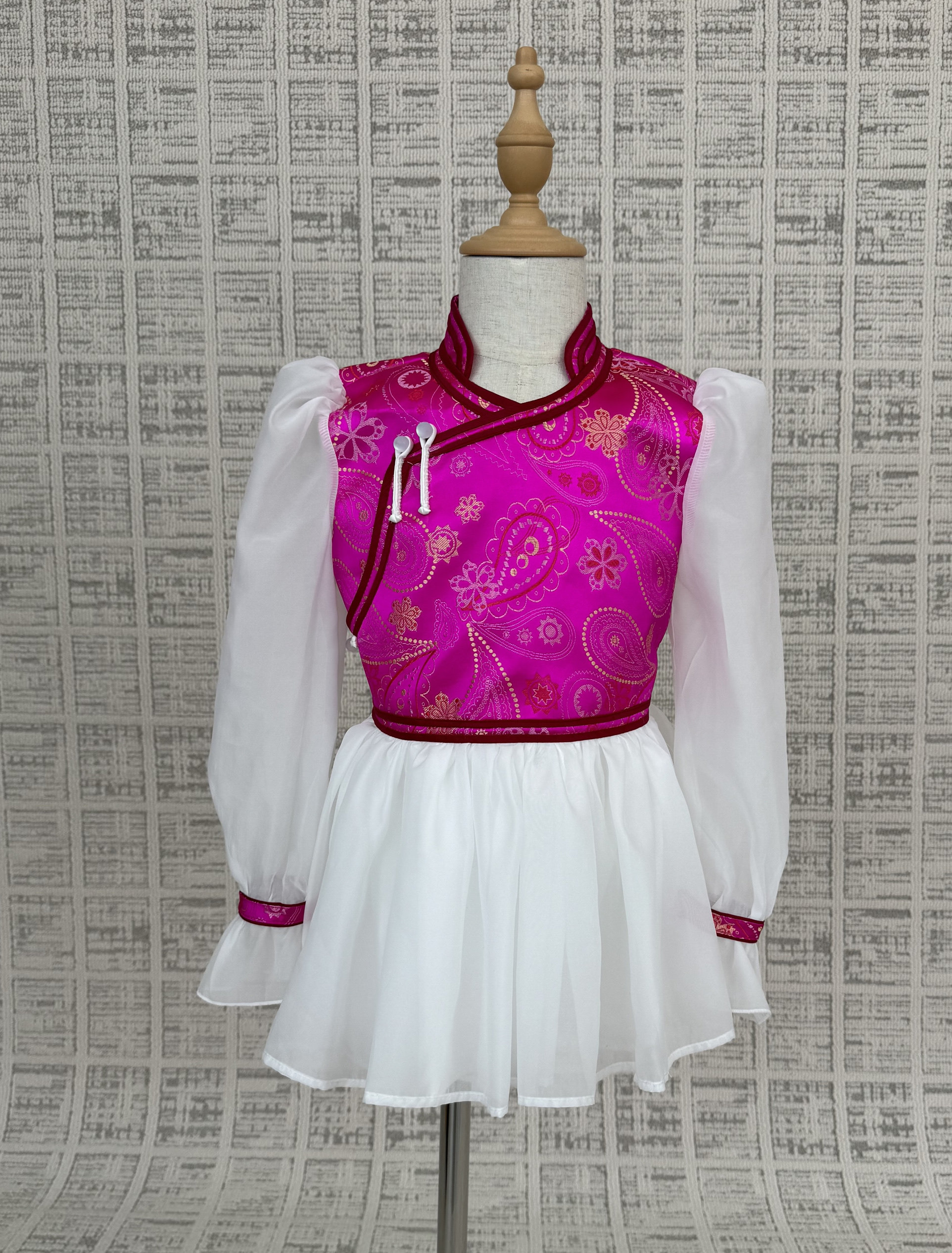 蒙古族服装女孩夏季沙袖蒙古袍舞台装女童蒙古族舞蹈演出服饰新品