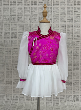 蒙古族服装女孩夏季沙袖蒙古袍舞台装女童蒙古族舞蹈演出服饰新品