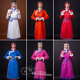 蒙古服饰女士冬季棉袍蒙古袍日常生活装蒙古元素民族演出服新品