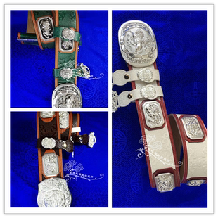 男士蒙古族皮腰带蒙古服皮带装饰腰封白铜马头蒙古袍配饰新品