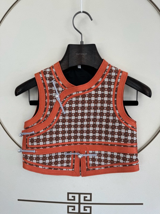 蒙古元素背心女童春夏款马甲儿童坎肩手工盘扣民族风男童马夹新品