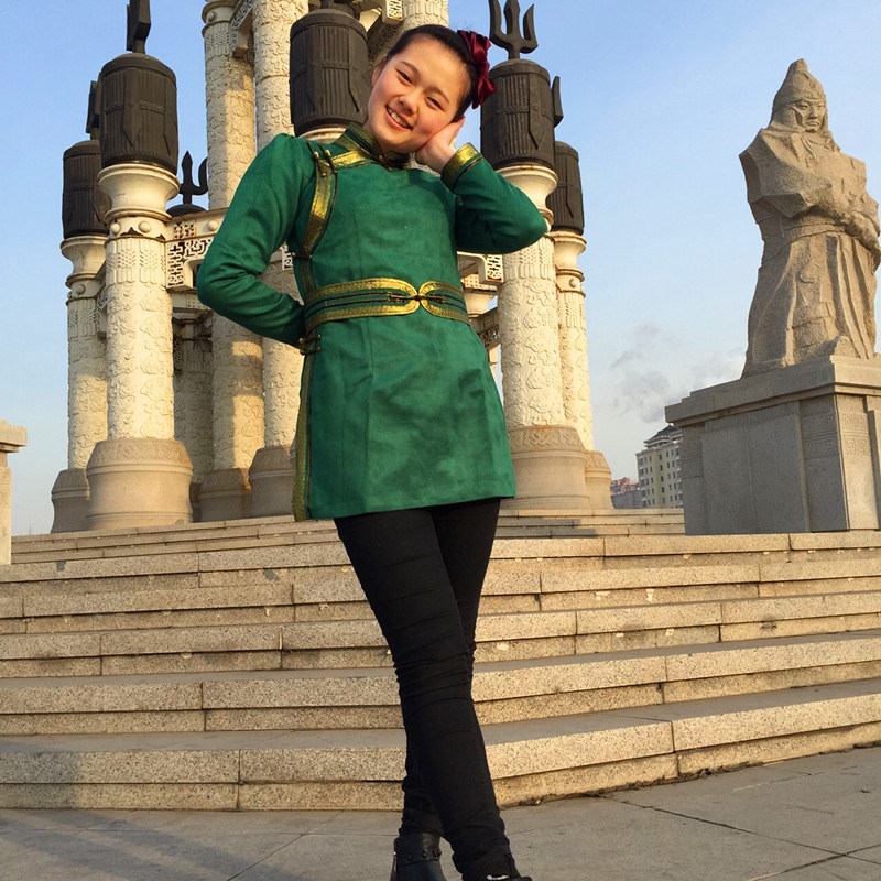 新款蒙古族服装生活装仿鹿绒皮女士蒙古袍短款蒙古族舞蹈服饰精品