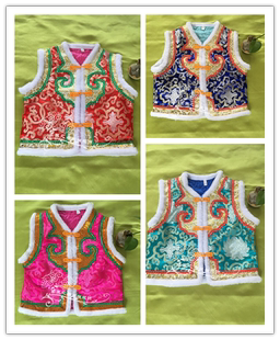 儿童蒙古袍 棉马甲坎肩背心 少数民族服饰童装舞台演出服搭配