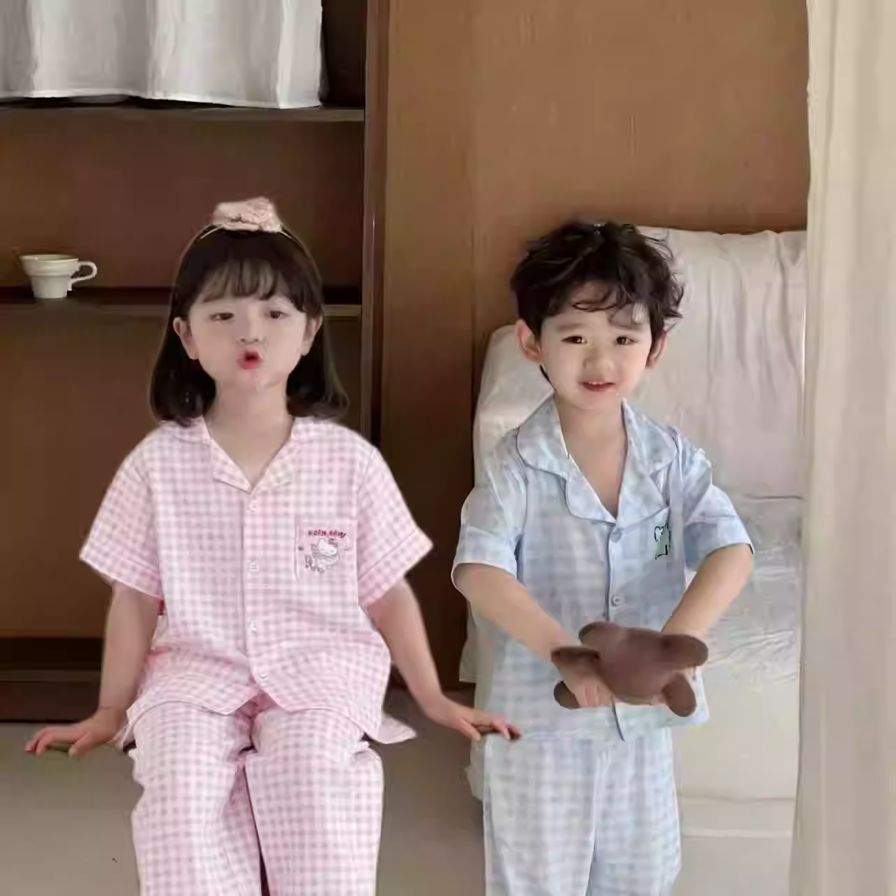 【蛋卷妈】兄妹款丨格子翻领冰柔棉睡衣26126