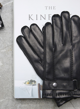 冬季真皮触屏手套保暖加厚触屏黑色羊皮骑车驾驶手套男款情侣款