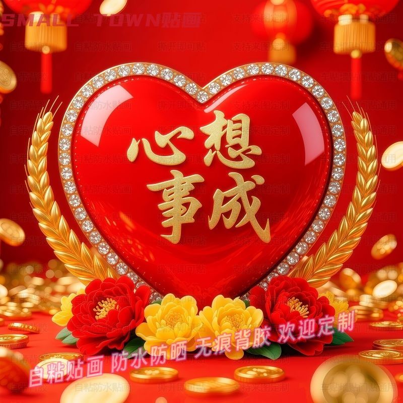 心想事成喜庆好运海报贴纸防水装