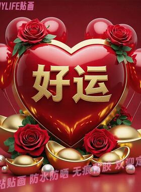 好运暴富健康平安如意发财贴纸爱心装饰画宿舍房门家用自粘墙贴画