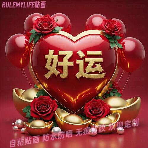 好运暴富健康平安如意发财贴纸爱心装饰画宿舍房门家用自粘墙贴画