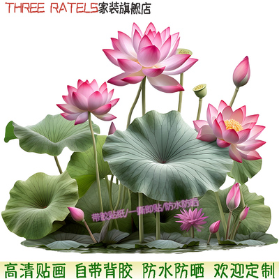 荷花青莲3D立体贴画镂空贴墙印花柜门书房背景贴纸自贴遮丑装饰画