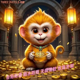 鸿运灵猴运宝图案贴画冰箱门墙贴纸入户聚财动物图案自粘装饰贴画